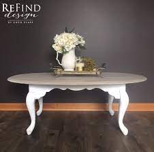Use as is or repurpose with wonderful colors and funky hardware! Custom Redesigned Queen Anne Coffee Table Weathered Gray Top With Annie Sloan Pure White Base Gi Painted Coffee Tables Coffee Table Redo Coffee Table Makeover