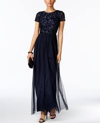 Adrianna Papell Sequined Tulle A Line Gown Macys Com A Line Gown Macy Dresses Gowns