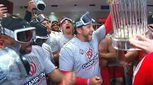 See our 214 ski goggles. Washington Nationals Players Wear Ski Goggles During Champagne Celebrations Bbc Sport