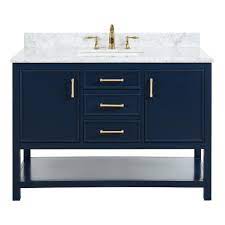 Posted on october 26, 2019 by posted in vanities. Tile Top Uptown 48 In W X 22 In D X 34 75 In H Bath Vanity In Navy Blue With Marble Vanity Top In White With White Basin Th0544 The Home Depot