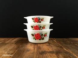 Jaj Pyrex Cottage Rose 748 Junior Space Saver Casseroles Set Of Three C 1969 73 Rose Cottage Pyrex Vintage Glassware