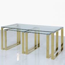 Each piece is made with a tubular steel frame in a black hue, and features crossbar stretchers for a striking and architectural look. Set Of 1 Harper Gold And Clear Glass Coffee Table And 2 End Tables Picture Perfect Home