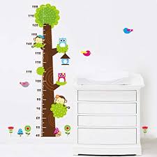 Cute Animal Height Measurement Wall Decal Removable Growth Chart Wall Stickers Mural Nursery Kids Wall Decals Stickers Owl Monkey Tree