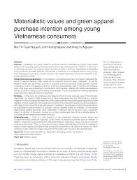 Pdf Materialistic Values And Green Apparel Purchase Intention Among Young Vietnamese Consumers