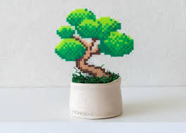 Bonsai Tree Pixel Plant In A Pot Artificial Plant Potted Plant Etsy Hama Beads Design Plant Office Decor Hama Beads