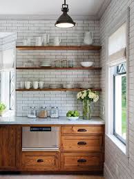 White Subway Tile Backsplash Concrete Counters Stainless Stove Hood Teak Walnut Rustic Shelves Wood Kitchen Cabinets Rustic Kitchen Kitchen Renovation