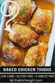 Juicy Oven Baked Chicken Thighs The Kitchen Girl Video Recipe Video Chicken Thigh Recipes Crockpot Oven Baked Chicken Thighs Chicken Thigh Recipes Baked