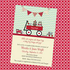 Little Red Wagon Baby Shower Invitation Printable Invitation Design Sock Monkey Vintage Toys 10 Baby Q Shower Printable Baby Shower Invitations Red Wagon