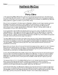 Hatfield and McCoy- Perry Cline Article and Questions Assignment