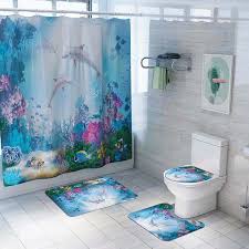 Click on see complete set to download my matching light blue bathroom tile set. Waterproof Print Dolphin Bathroom Shower Curtain Toilet Cover Mat Anti Slip Carpet Set Polyester Shower Curtain Mat Home Decor Bathroom Accessories Sets Aliexpress