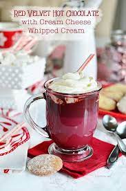 Red Velvet Hot Chocolate With Cream Cheese Whipped Cream Recipe Red Velvet Hot Chocolate Hot Chocolate Recipes Hot Chocolate With Cream