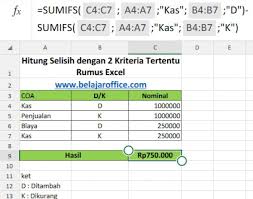Hitung Selisih Data Excel Dengan Dua Kriteria Belajar Office