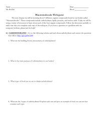 Macromolecule Websquest New
