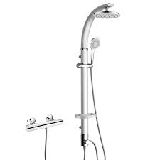 Bath Bathroom Aluminium Shower Panel Rainshower Silver Chrome Thermostatic Tap Sanlingo