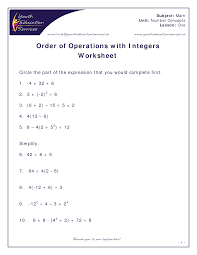 Number Sense Numeration Grade 8 Order Of Operations