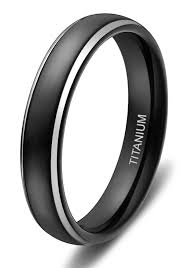Black And Silver Mens Ring 4mm Thin Black With Silver Edges Titanium Mens Ring Titanium Rings For Men Promise Rings For Guys Titanium Wedding Rings