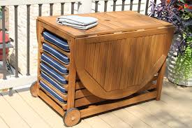 7 Pc Fold Store Eucalyptus All Hardwood Table Set With Blue Cushions Outdoor Wood Furniture Blue Cushions Decor