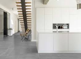 kitchen with grey porcelain tiled floor