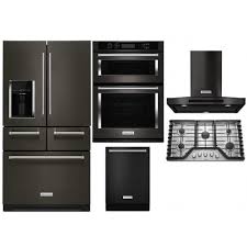 Black And Stainless Steel Refrigerator Kitchenaid Black Stainless Steel Appliances Package Free Standing Refrigerator Gas Cook Top Combination Wall Oven Black Stainless Steel Appliances Kitchen Aid