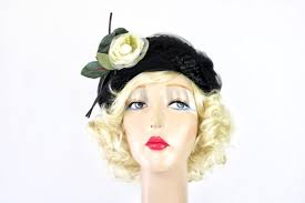 60s Black Straw/Netting Women Pillbox Hat Small 20 in…