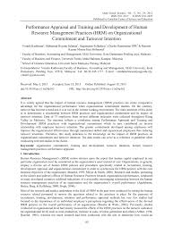 Pdf Performance Appraisal And Training And Development Of Human Resource Management Practices Hrm On Organizational Commitment And Turnover Intention