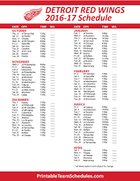 Detroit Red Wings Printable Schedule 2017 Vancouver Canucks Nashville Predators Hockey Colorado Avalanche Hockey