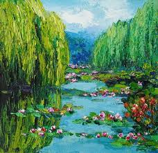 Maybe you would like to learn more about one of these? Lily Pond Original Painting Monet Garden Landscape Willow Tree Etsy Willow Tree Art Pond Painting Painting