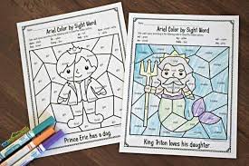 These coloring pages are very simple on purpose, as they are designed for young children. Free Little Mermaid Color By Sight Word