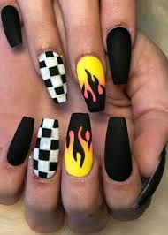 Black And White Flames Nails Cute Nails In 2020 Short Acrylic Nails Nail Art Designs Simple Nails