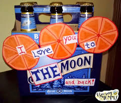 Decorated Beer Box That Says I Love You To The Moon And Back Blue Moon Beer Beerdecor Valentines Beer Beer Box Surprise Gifts For Him