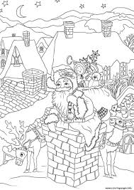Now, who will help santa? Santa Claus With Presents Is Entering The House Via The Chimney Christmas Coloring Pages Printable