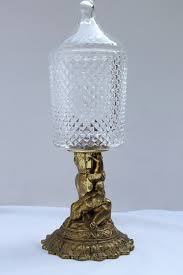 Thg vintage brass candle holder, for home, size: Mid Century Pressed Glass Compote On An Ornate Brass Base With A Cherub Design