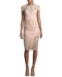 Tw6q0 Marchesa Notte Embroidered Lace Cap Sleeve Sheath Cocktail Dress Dresses Cocktail Dress Designer Cocktail Dress