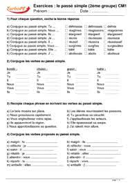 Sujet, cod/coi, complément circonstanciel de lieu ou de temps et complément du nom. Exercices Le Passe Simple 2eme Groupe Cm1
