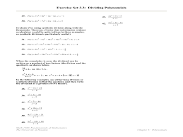 Exercise Set 3 3 Dividing Polynomials 9th 12th Grade Worksheet Synthetic Division Division Worksheets Polynomials