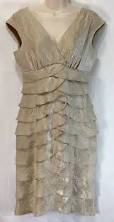 London Times Womens 6 Gold Layered Ruffle Cocktail V Neck Evening Dress Londontimes Sheathdress Partycock Womens Midi Dresses Bodycon Cocktail Dress Dresses