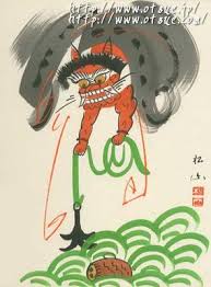 風刺画 雷公の太鼓釣 風刺画 画 イラスト