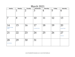 Blank, editable and easy to print. Printable March 2021 Calendar