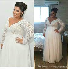 Discount Cheap Full Lace Plus Size Wedding Dresses With Removable Long Sleeves Deep V Neck Bridal Gowns Floor Length Wedding Dress Customized Size Cheap Lace We Plus Size Wedding Dresses With