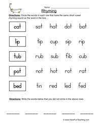 Our printable rhyming words worksheets, which seek to reinforce the unique foundational skill as set out by the common core state standards, are fully equipped to help students of kindergarten, grade 1, grade 2, and grade 3 recognize and produce rhyming words. Rhyming Worksheets Have Fun Teaching Rhyming Worksheet Rhyming Words Worksheets Rhyming Words