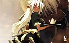 White haired anime girl holding tray HD wallpaper | Wallpaper Flare