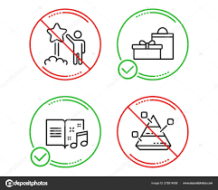 music book star and gifts icons set pyramid chart sign