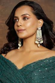 Green Color Earrings For Saree Dark Green Pearl Long New Releases