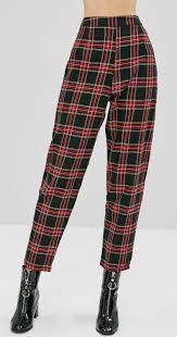 Black And White Pants Womens Vintage Red Black Tapered Plaid High Waisted Pants Women Fashion Black High Pants Plaid Plaid Pants Red Ta In 2020 Pants For Women High Waisted Pants Plaid Pants Women