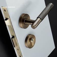 Online Shop 1set Brass Lever Door Handle Knurled Textured Interior Door Handle With Key Lock Brass Mechani Door Handles Door Handle With Lock Gold Door Handles