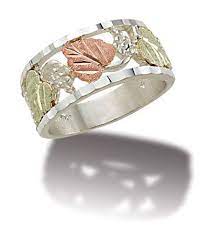 K1 Sterling Silver Ladies Band With Black Hills Gold Leaves Black Hills Gold Jewelry Black Hills Gold Wedding Rings Silver Wedding Bands