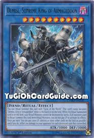 Draw until you have 3 cards in your hand, also for the rest of this turn after this card resolves, your opponent takes no damage. Demise Supreme King Of Armageddon Yu Gi Oh