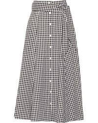 Black And White Gingham Midi Skirt Women S White Dress Shirt Black And White Gingham Midi Skirt Grey Leather Heeled Sandals Black Sunglasses Wome In 2020 White Dress Shirt Women Fashion Beach Skirt