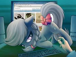 126267 - safe, artist:rainbow, silver spoon, earth pony, human, pony,  derpibooru, g4, 4chan, bedroom eyes, bow, computer, face down ass up,  female, filly, firefox, hand, implied human on pony action, implied  interspecies,