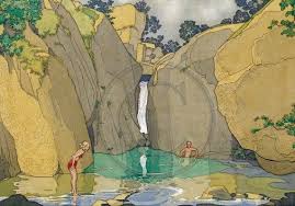 Bathing Pool Waterfall Nature Bestseller Most Popular Art Vintage Art Prints Popular Art Art Prints
